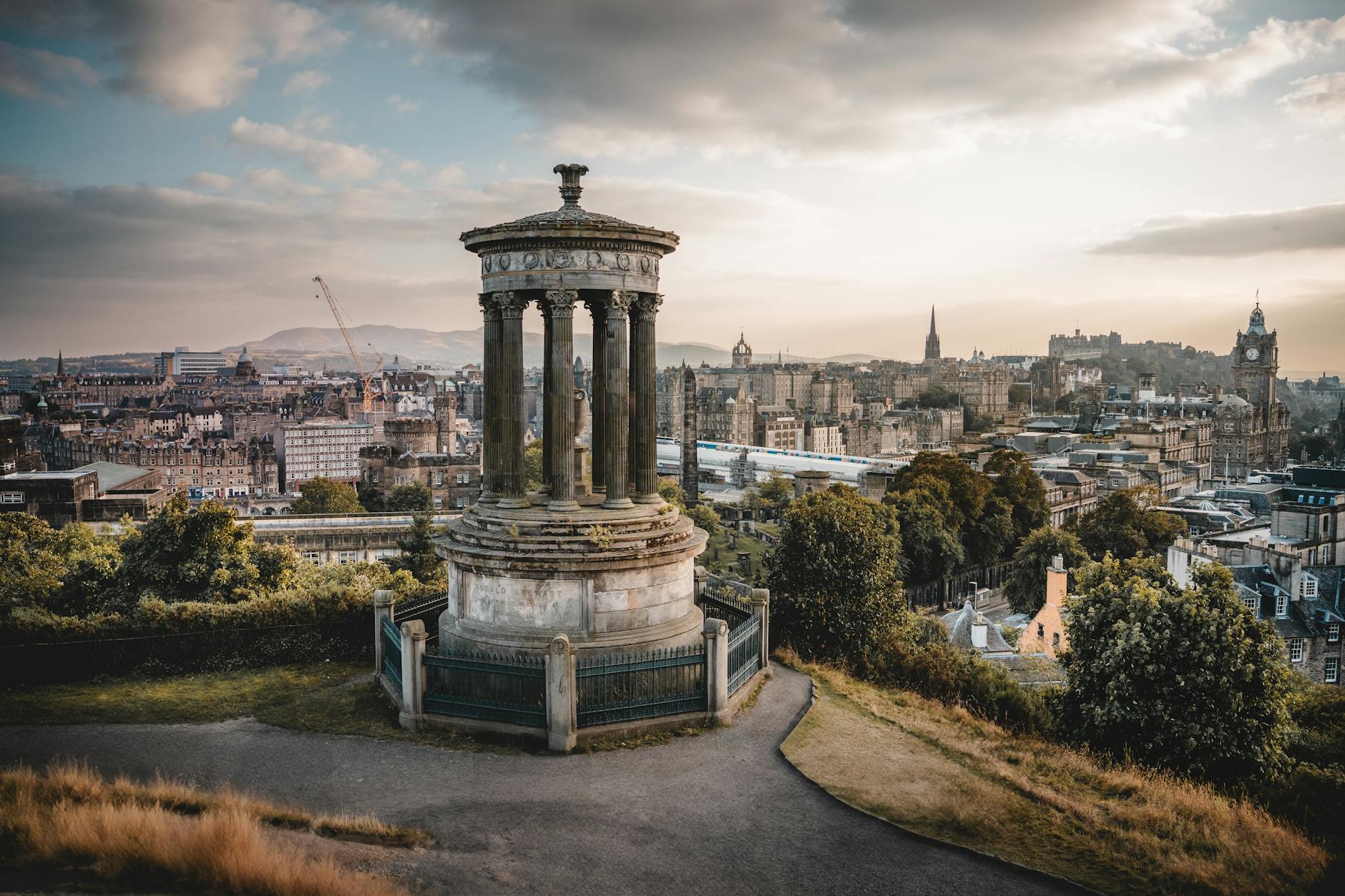 National Monument and panoramic city views from Calton Hill Edinburgh