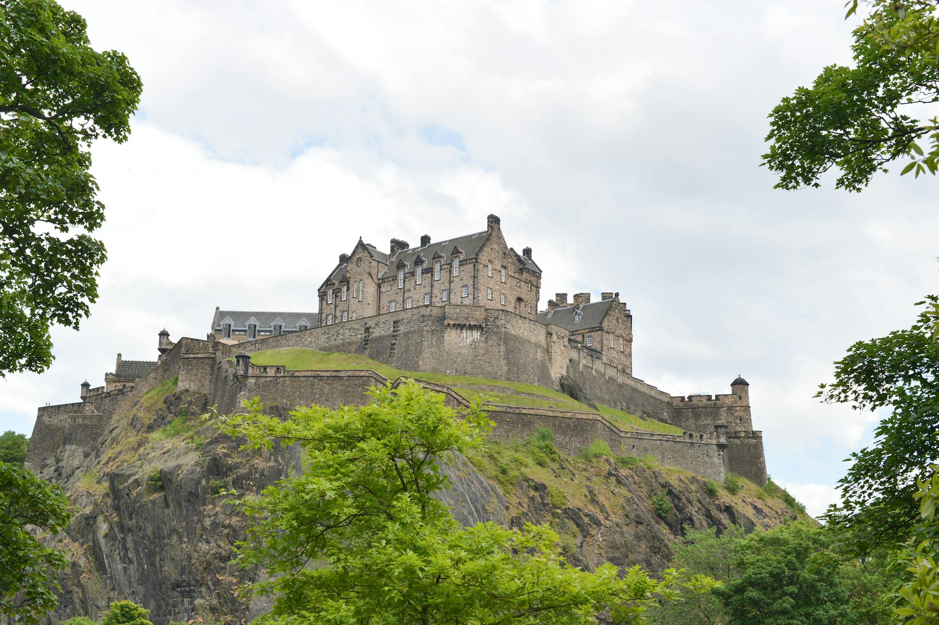 Edinburgh Castle perched on Castle Rock overlooking the city of Edinburgh Scotland