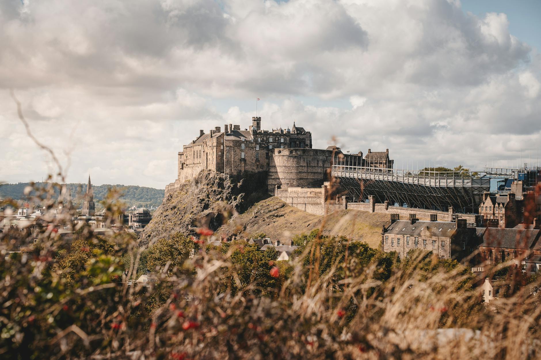 Edinburgh Castle ramparts offering panoramic views across Edinburgh and towards the Firth of Forth