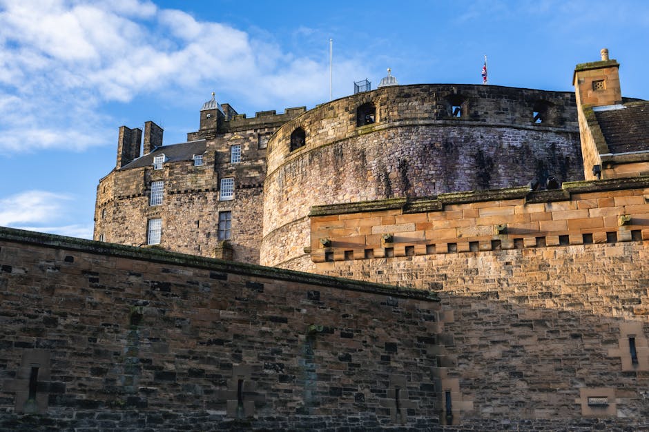 Historic stone walls of Edinburgh Castle showing its layered history