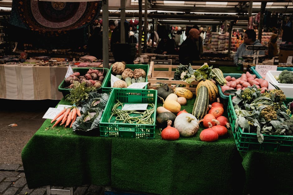 Fresh vegetables Edinburgh Grassmarket Saturday market stall