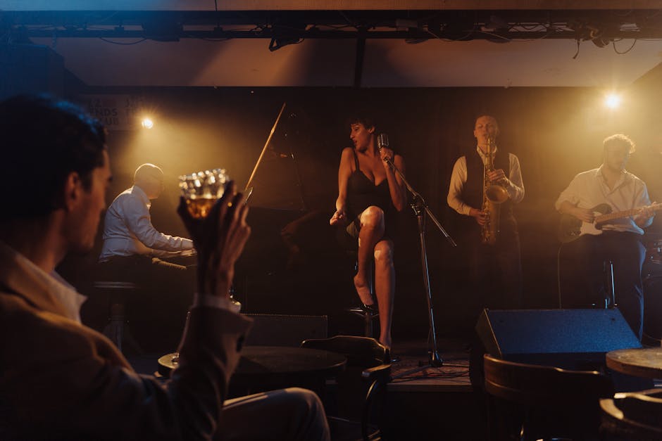 Live jazz band performing at intimate Edinburgh bar at night
