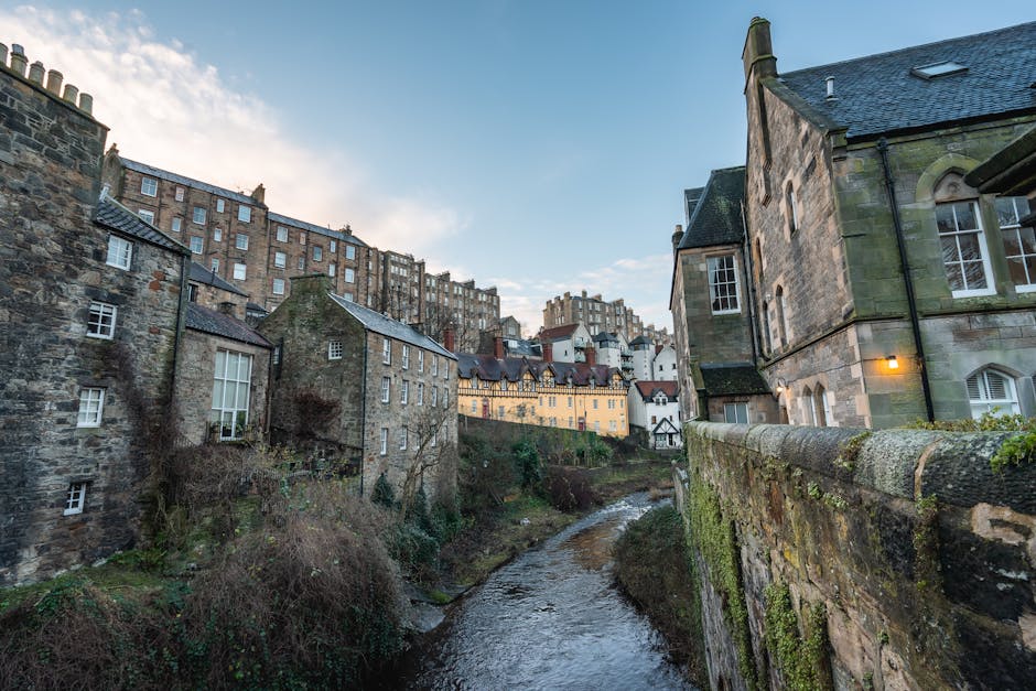 Stone buildings lining the Water of Leith in Edinburgh