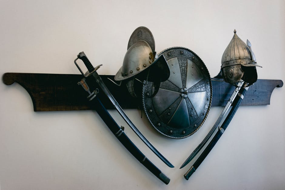 Medieval armour and weapons displayed in Edinburgh Castle great hall