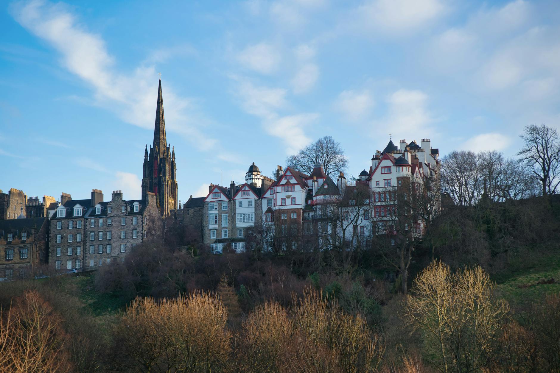 Princes Street Gardens in Edinburgh with views of Edinburgh Castle and the Scott Monument
