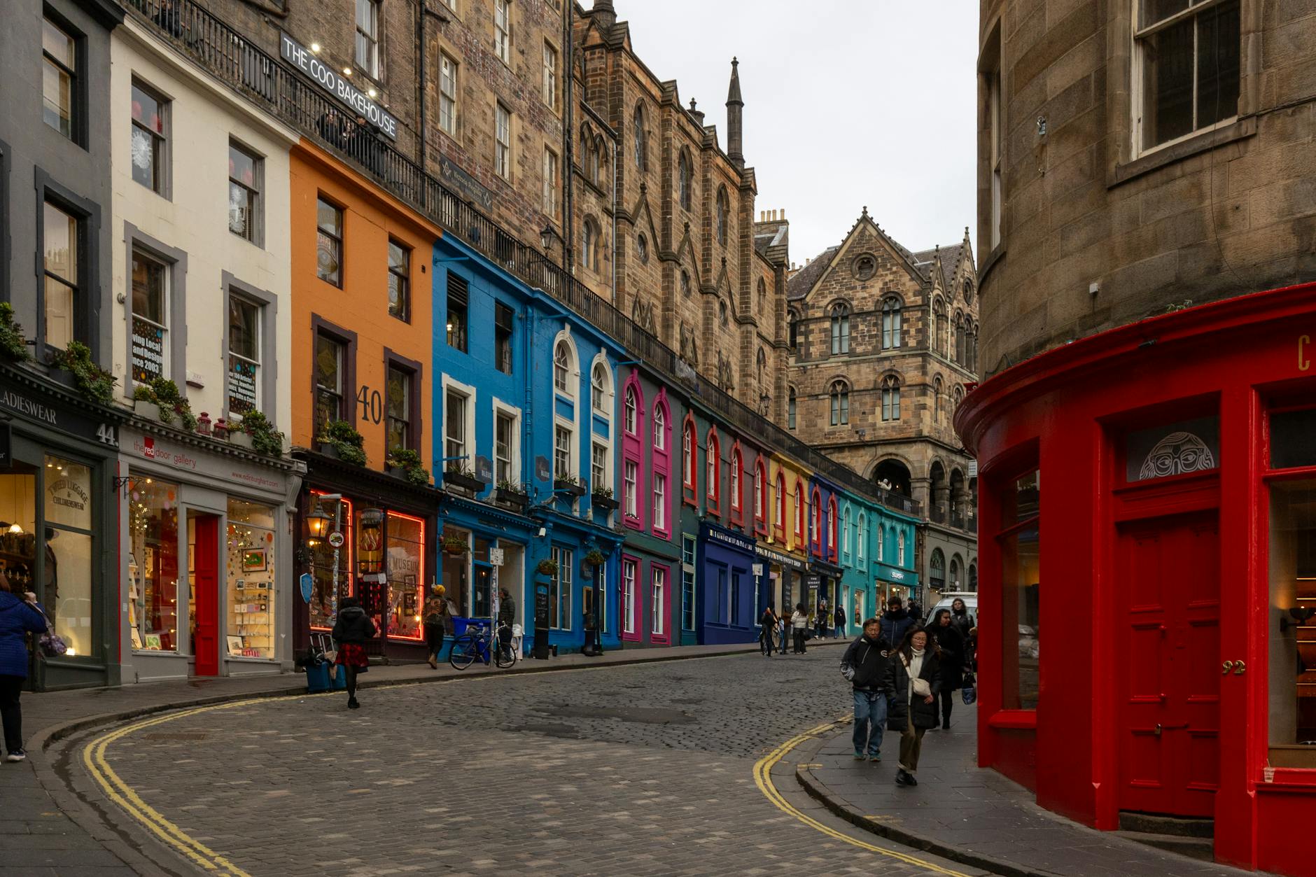 Victoria Street in Edinburgh's Old Town — the colourful curving street widely believed to have inspired Diagon Alley in Harry Potter