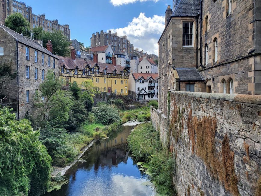 Dean Village historic buildings Edinburgh walkway
