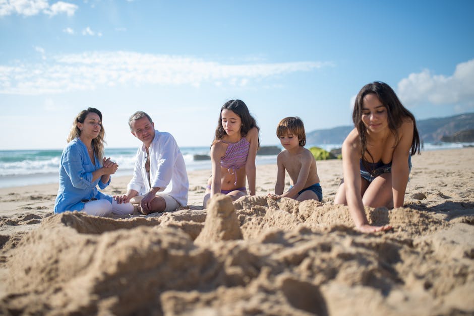 Children building sandcastles at Portobello Beach Edinburgh