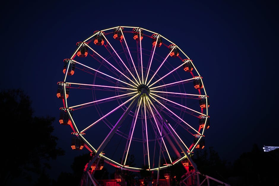 A lit Ferris wheel against a night sky