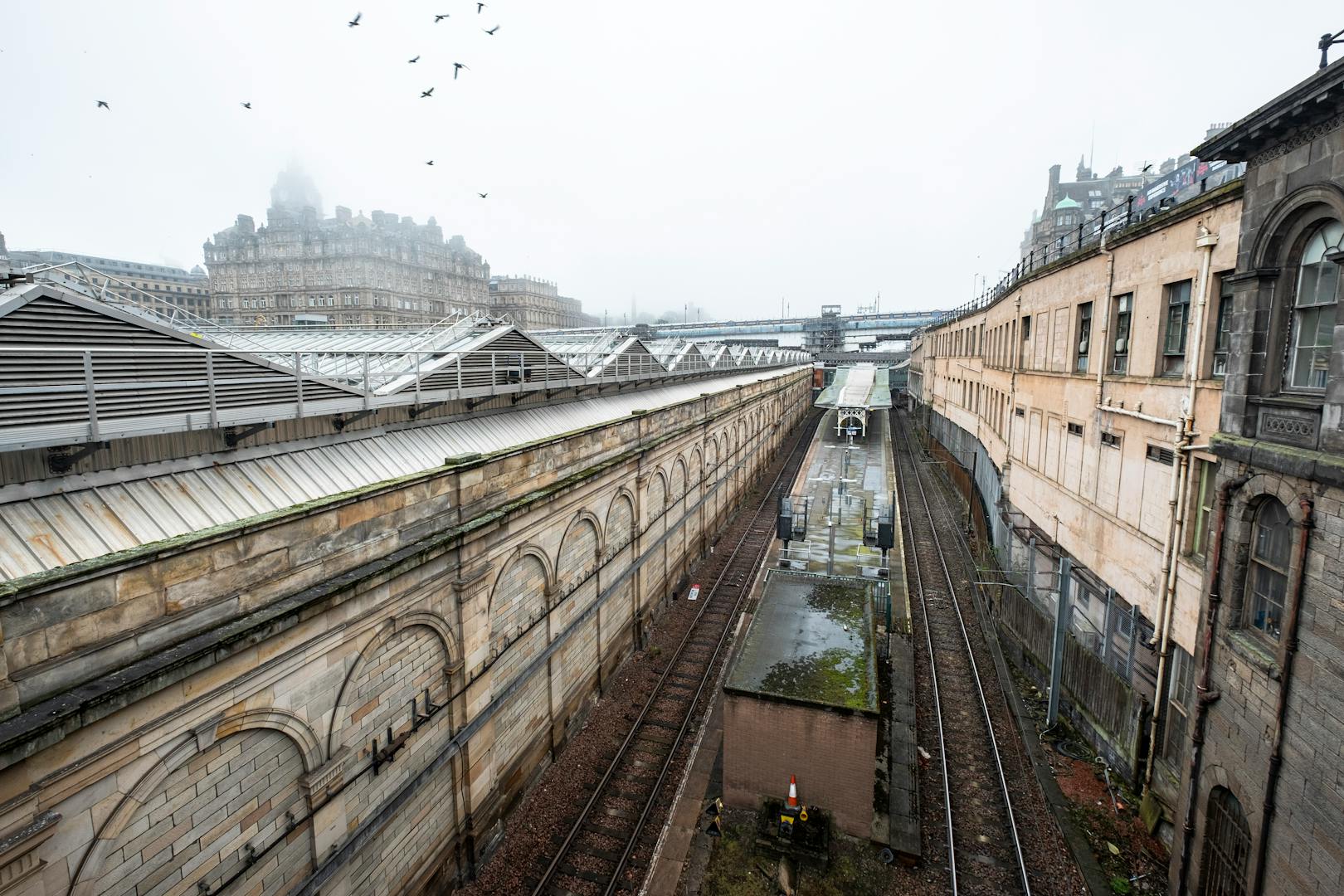 Edinburgh Waverley railway station between Old Town and New Town