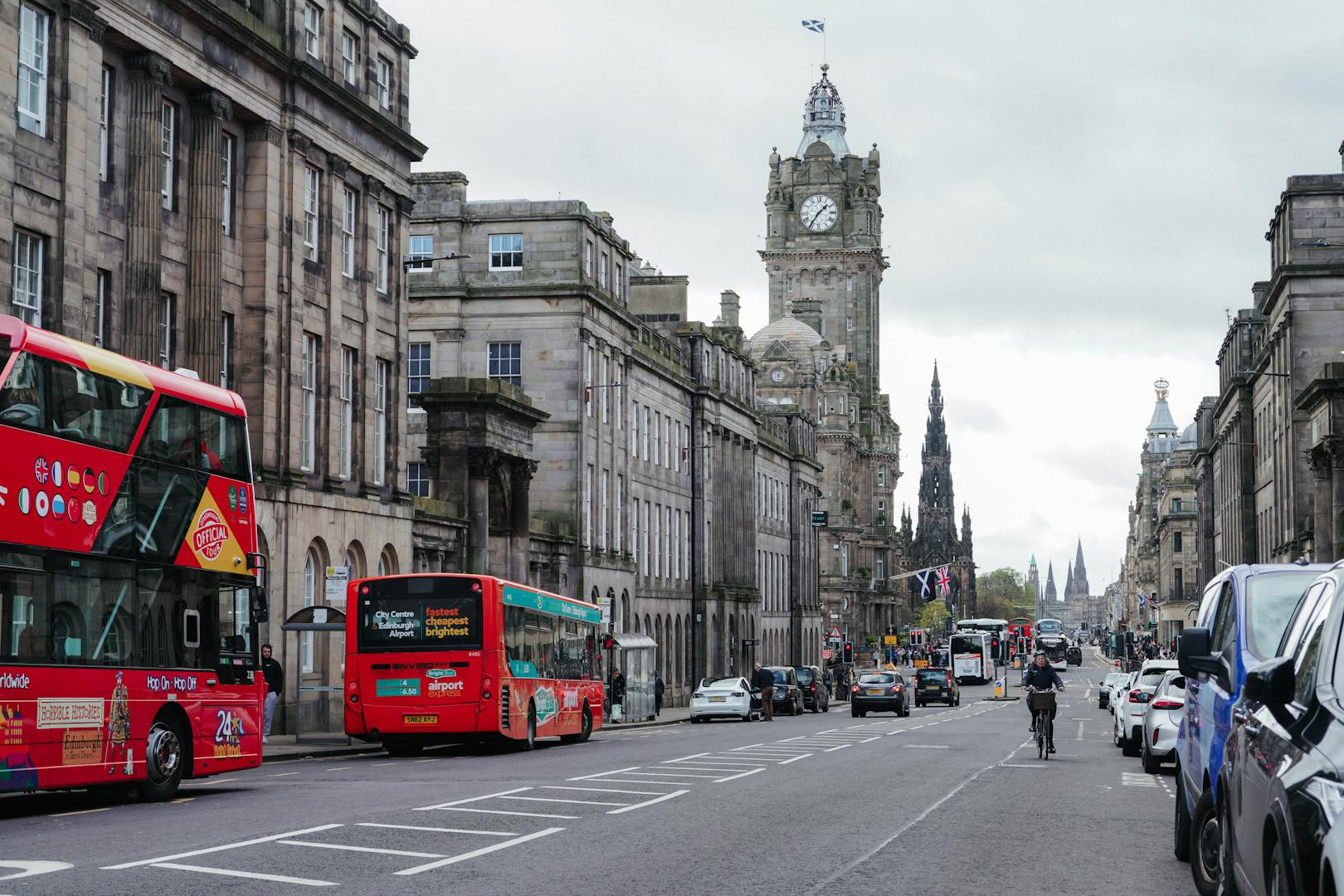 Lothian Buses red double-decker on the streets of Edinburgh