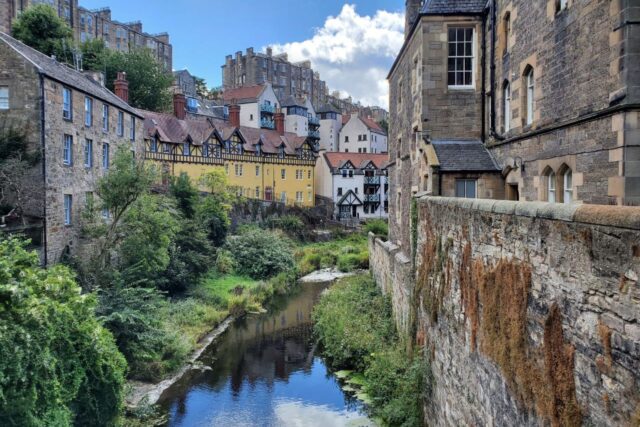 Historic houses beside the Water of Leith in Dean Village, Edinburgh